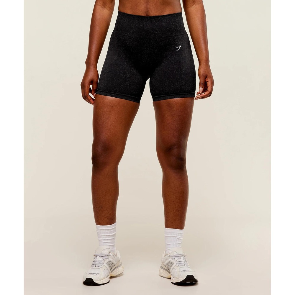 GymShark Women's Adapt Fleck Seamless Shorts In Black/Smokey Grey Sz Small
